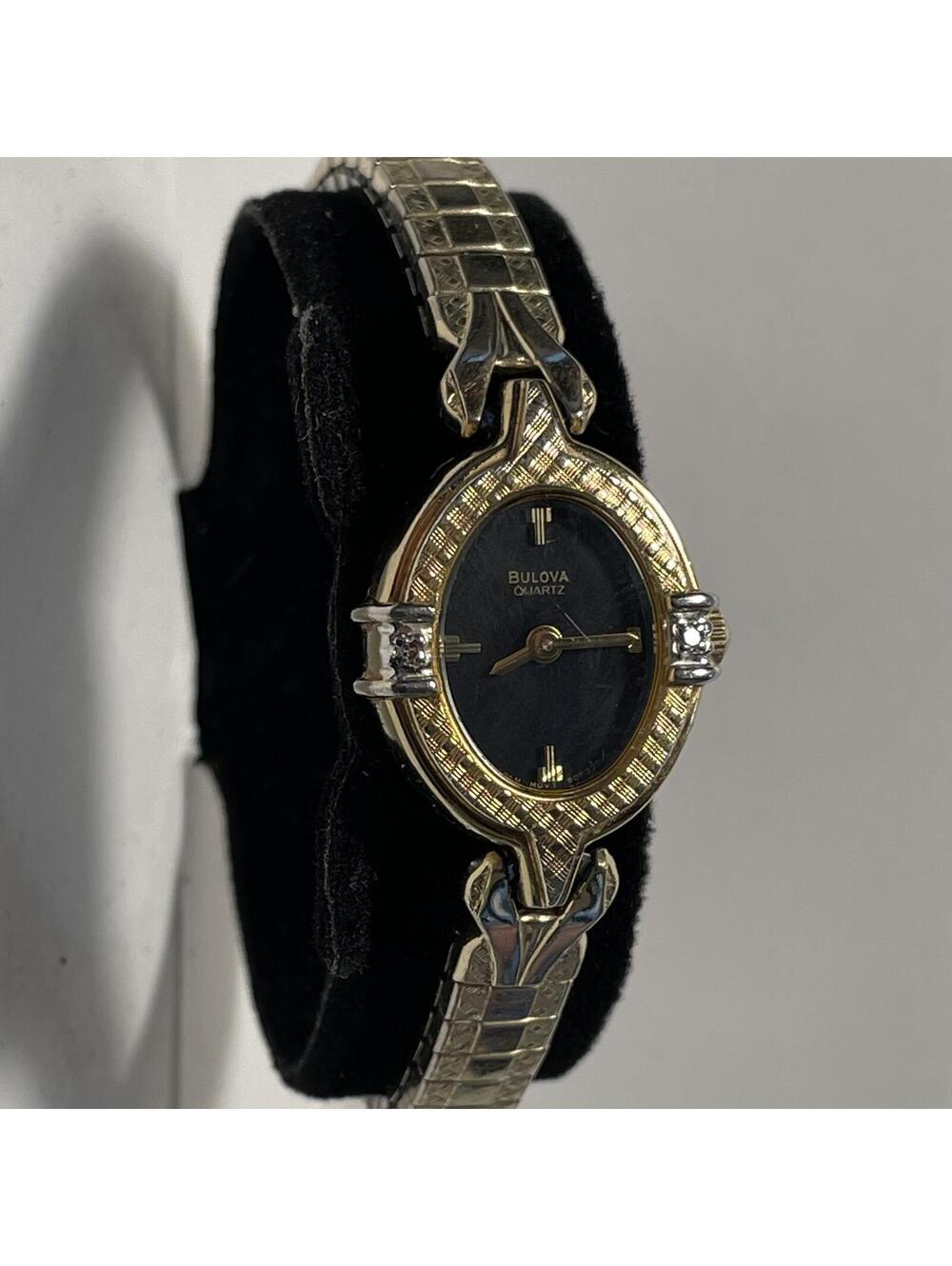 Vintage 1990 Bulova Quartz Dress Watch Black Speidel Expansion Bracelet RunsARRR